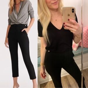 Veronica Beard Gamila High Rise Black Trousers Waist Tab Button Detail Slacks